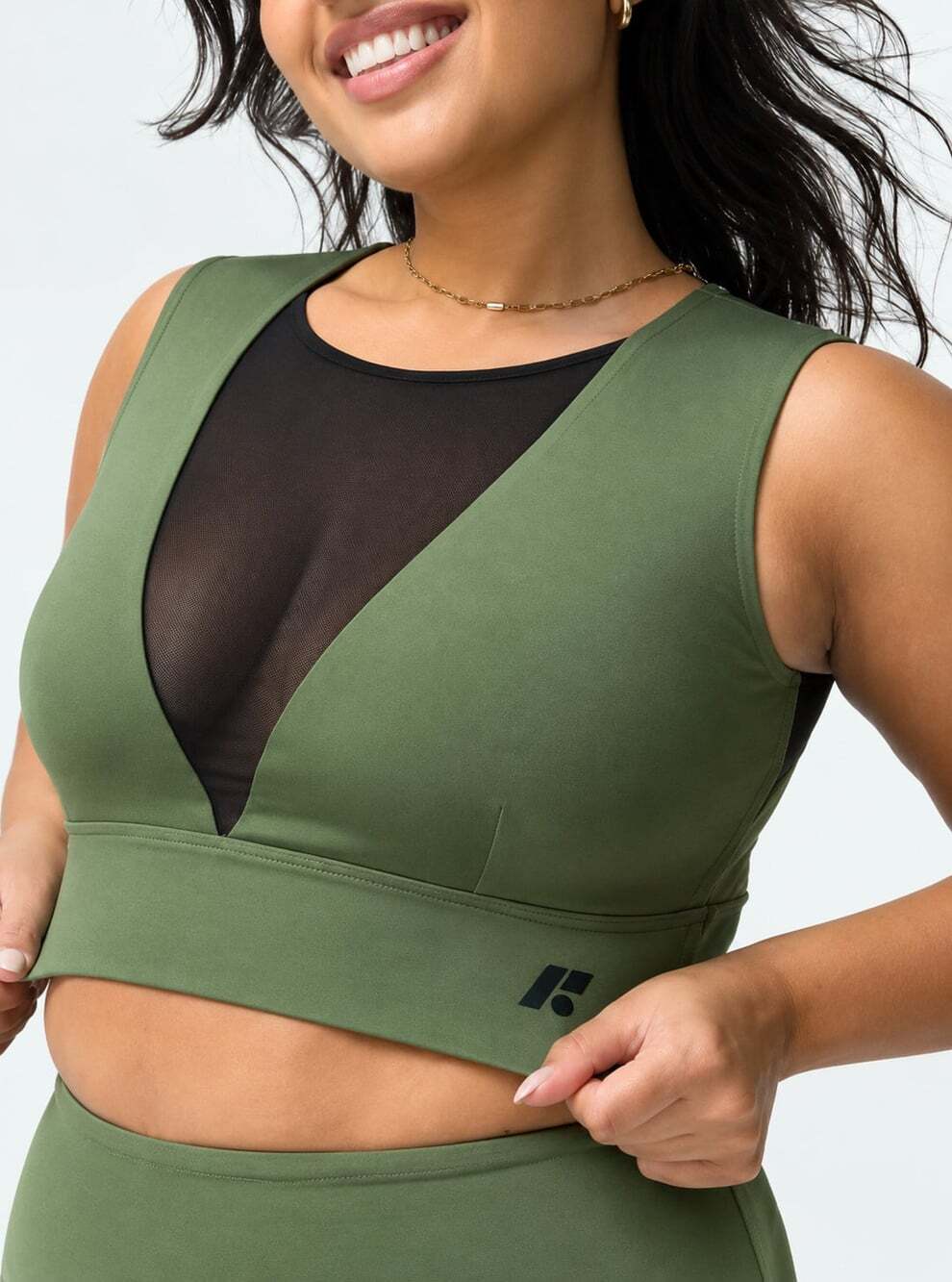Forme Radiance Bra in Sage Green Size Large V Neck Mesh Posture
